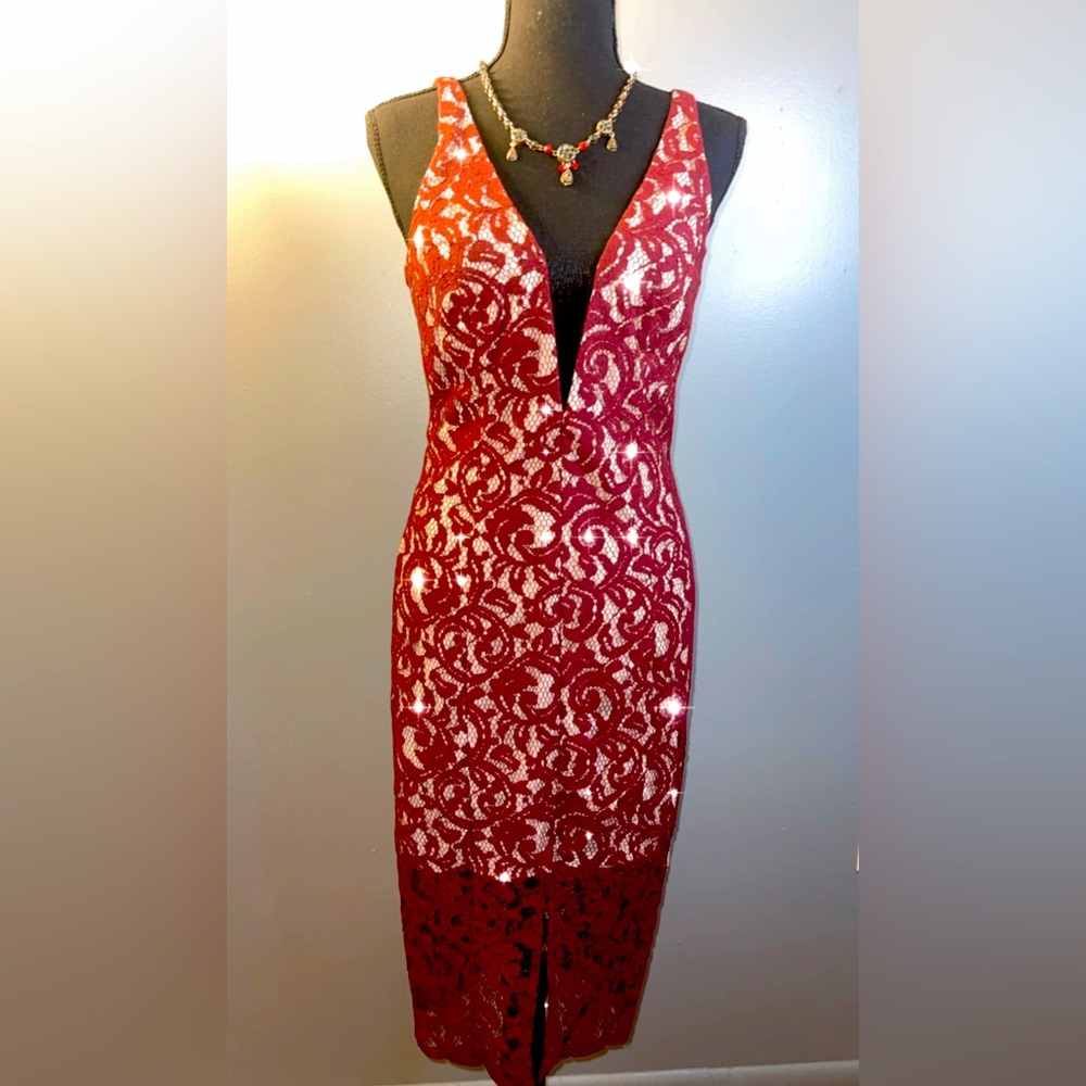 Red Wine Lace Dress
